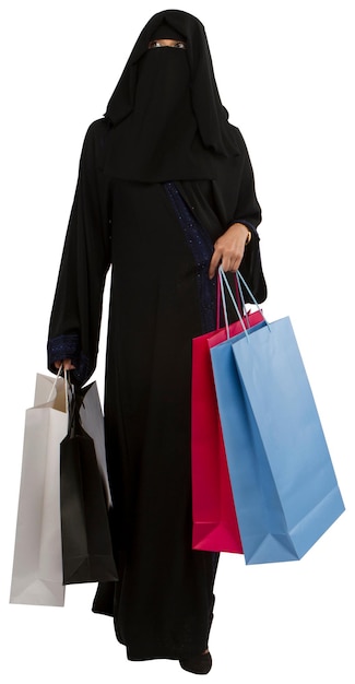 SaudiArabGulfMiddleEastMuslimWomanShoppingWithBags