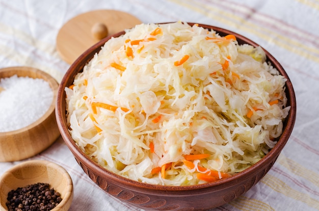 Sauerkraut in a clay bowl