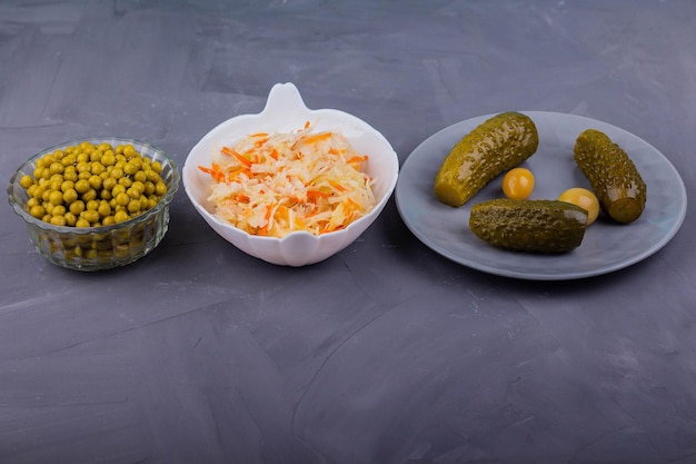 Sauerkraut green peas and pickles