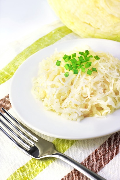 Sauerkraut on white plate