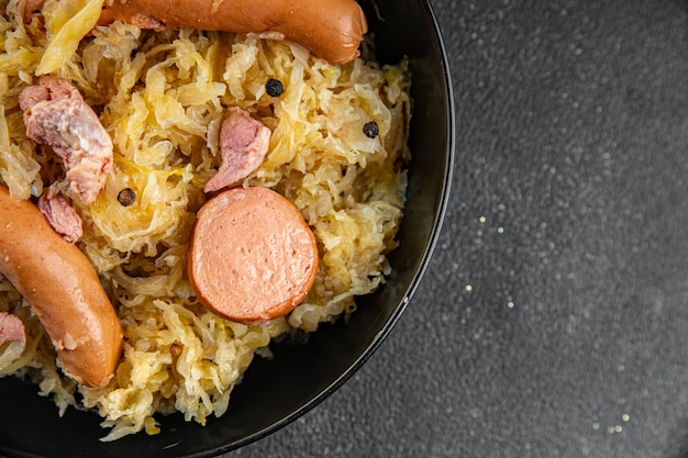 Sauerkraut with garnish cabbage meat sausage tasty fresh delicious healthy eating cooking food