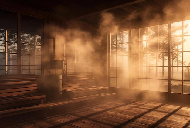 a sauna filled with smoke and steam