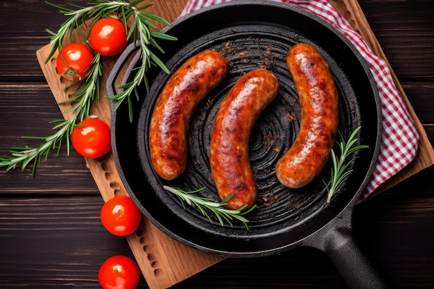 Sausage garlic tomatoes top view Cooking food Generate Ai