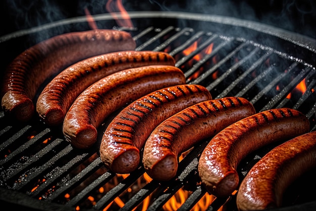 Sausage grilling in closeup