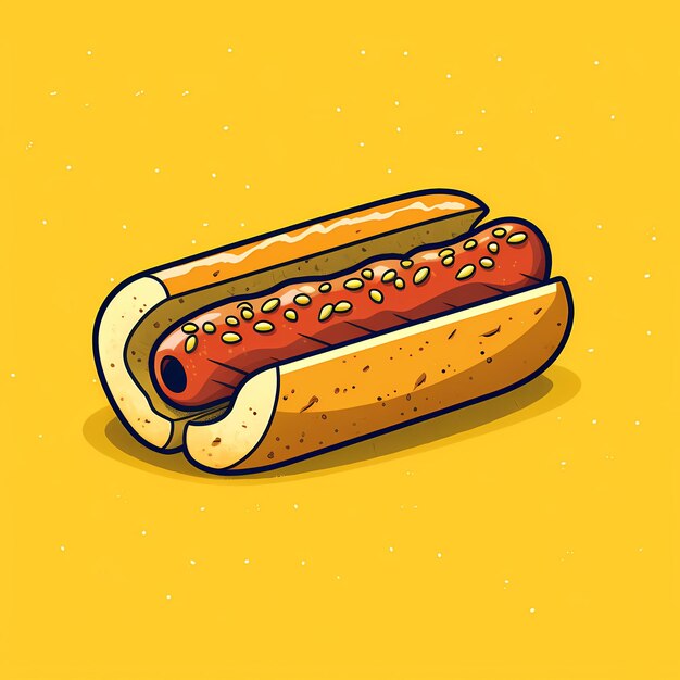 Foto salsiccia su un hot dog roll senape stile cartone animato pagina da colorare libro stampabile