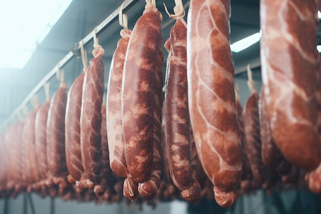 Sausage production rows of tasty treats