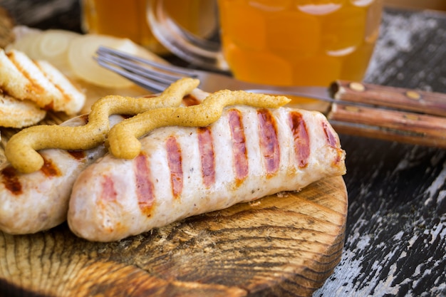 Sausage roasted on the grill.