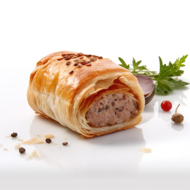 Sausage Roll Isolated on White Generative AI