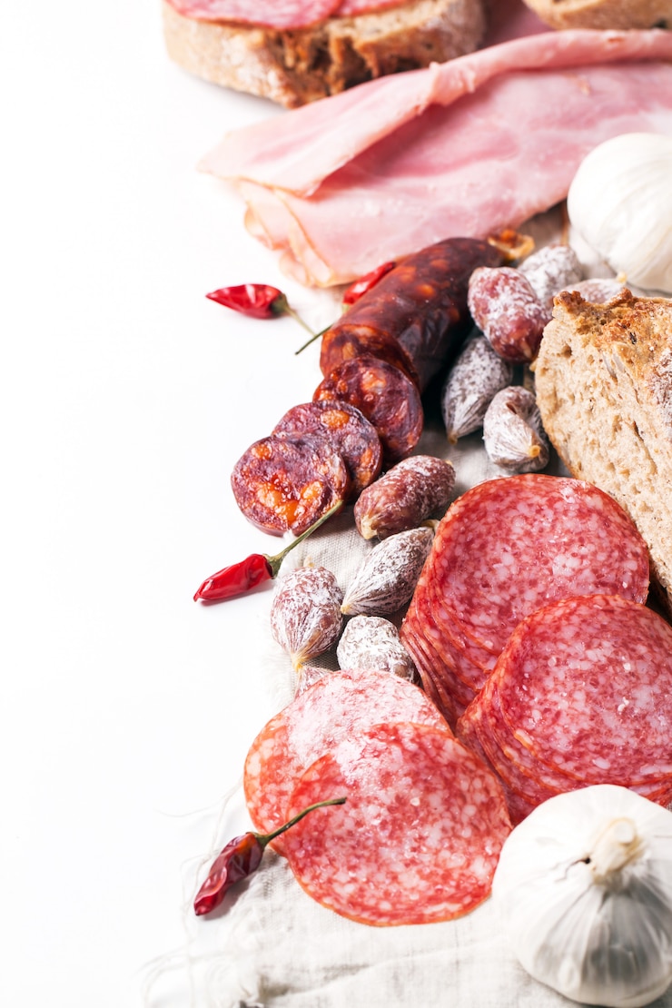 Photo sausages and chili peppers