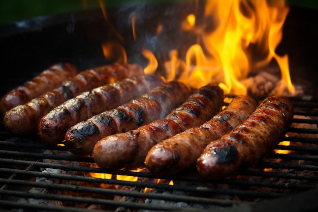 Sausages and corn on the grill