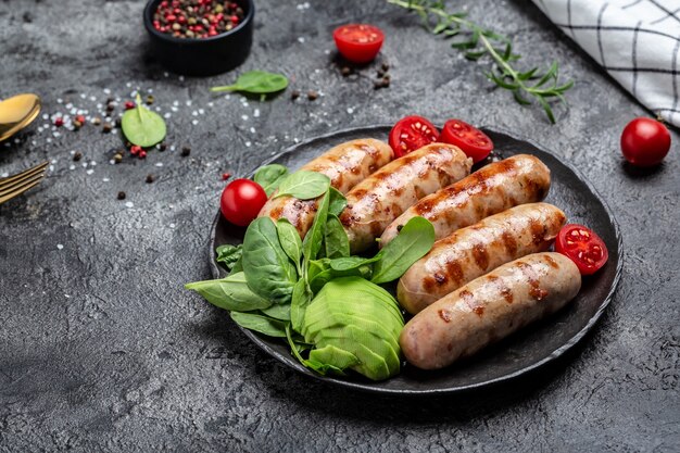 Sausages fried Healthy fats, clean eating for weight loss. banner, menu, recipe place for text, top view.