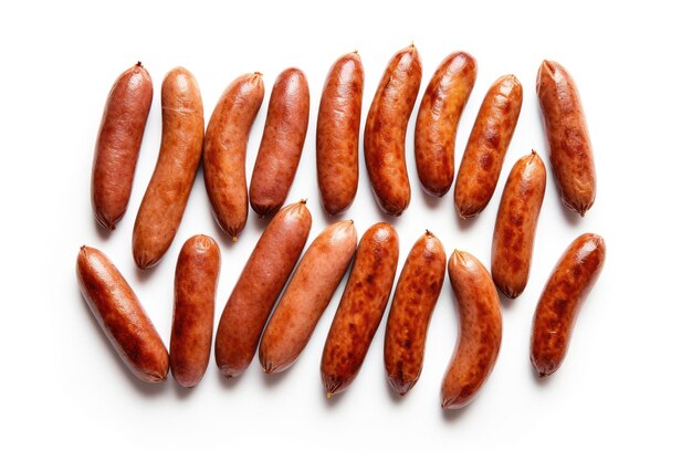 Sausages placed on a white background