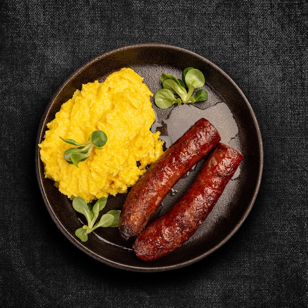 Sausages served with polenta