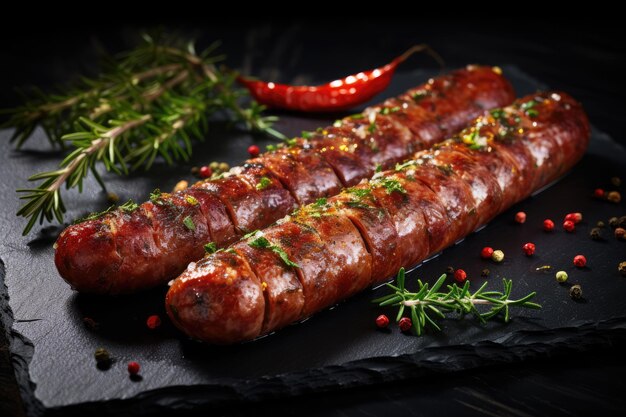 Sausages with seasonings on stone Profile