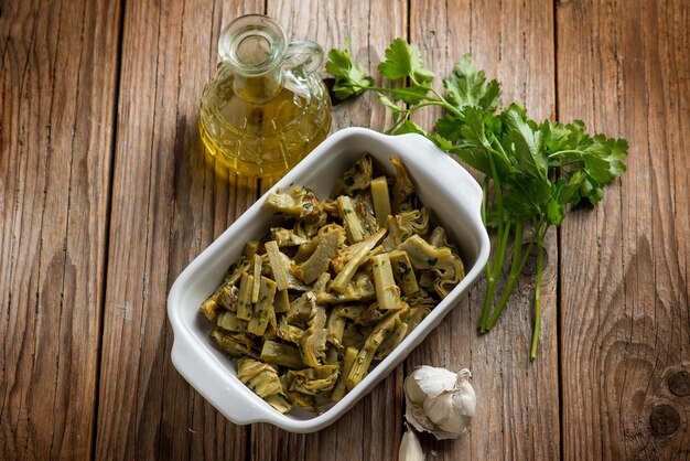 Sauteed artichoke with garlic parsley and olive oil