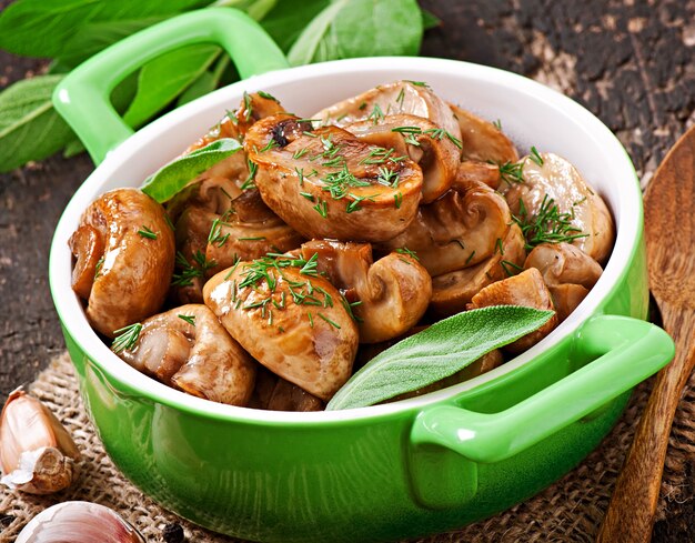 Sauteed mushrooms in a bowl