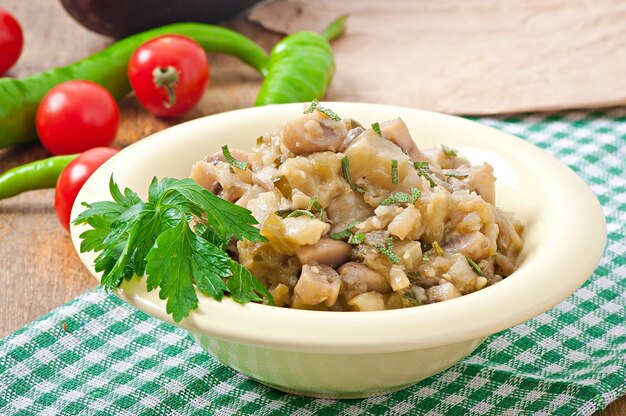 Sauteed mushrooms and eggplant