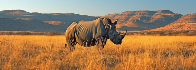 Photo in the savanah a lone rhino