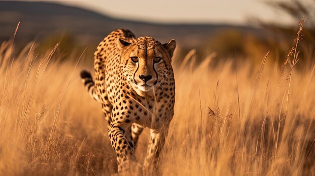 On the Savannah Cheetah Moves Gracefully Spotted Coat Fusing with the Golden Grass