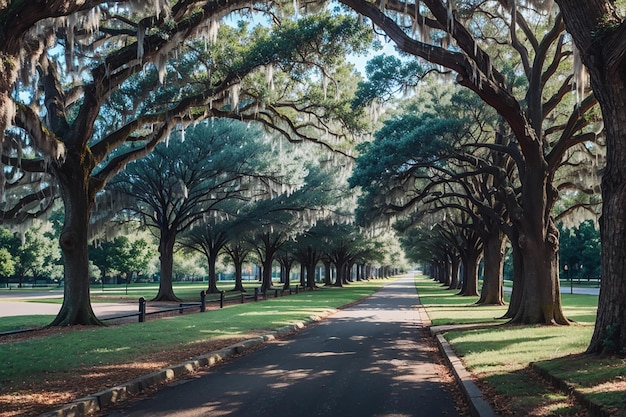 미국 조지아주 사바나 (Savannah, Georgia) 의 나무로 둘러싸인 길