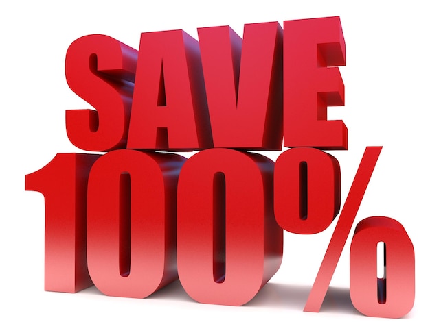 Save 100 3d text symbol 3d rendering on white background