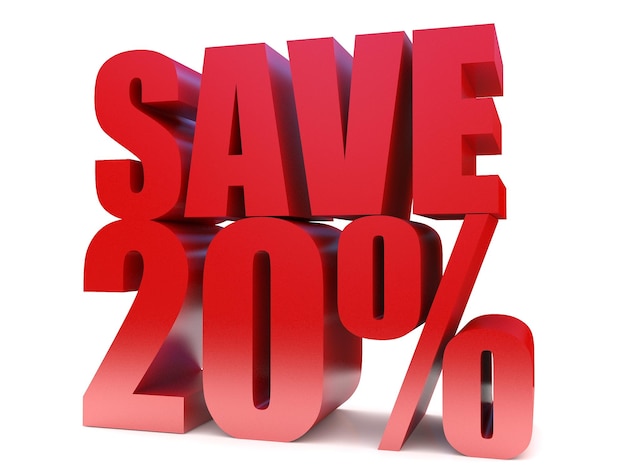 Save 20 3d text symbol 3d rendering on white background