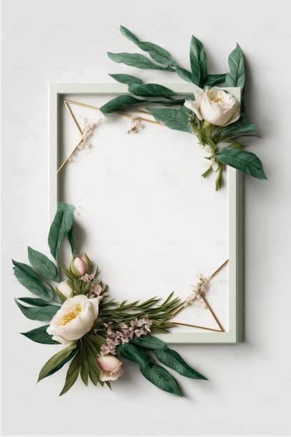 Save the date frame of flowers middle empty copy space