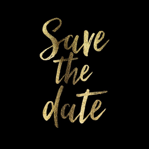 Save the date wedding party event phrase in sparkling golden glitter text