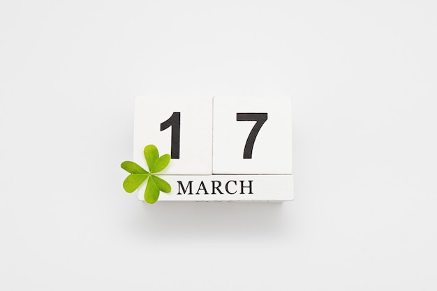 Save the date white block calendar for Patrick's Day