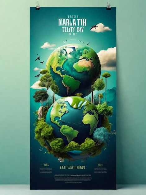 Save the Earth poster or card or invitation on banner design template for International Earth Day with hand holding Earth planet on green floral background Vector illustration