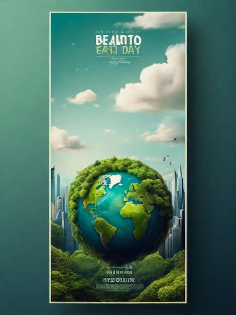 Save the Earth poster or card or invitation on banner design template for International Earth Day with hand holding Earth planet on green floral background Vector illustration