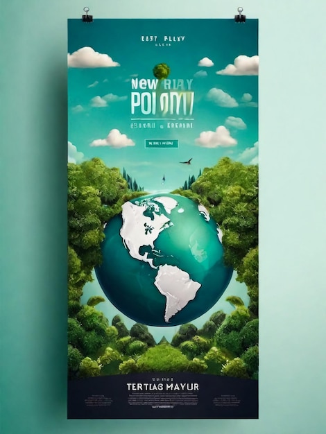 Save the Earth poster or card or invitation on banner design template for International Earth Day with hand holding Earth planet on green floral background Vector illustration