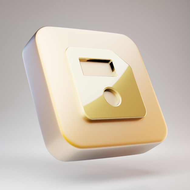 Save icon. Golden Save symbol on matte gold plate. 3D rendered Social Media Icon.