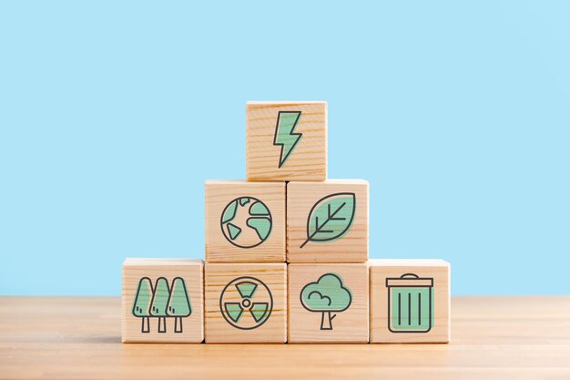 Save the nature Circular economy concept recycle environment reuse manufacturing waste consumer resource Sustainable development Wooden cubes the symbols of circular economy