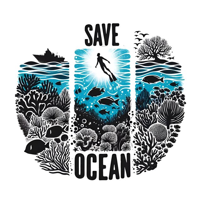 save the ocean silhouette with cartoon art generated by AI