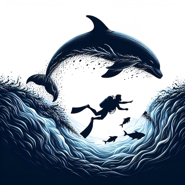 save the ocean silhouette with cartoon art generated by AI