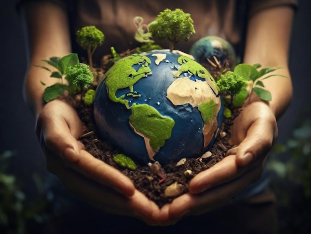 Save the planet concept with people taking care of the earth