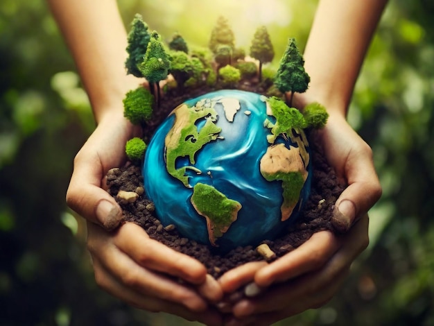 Save the planet concept with people taking care of the earth