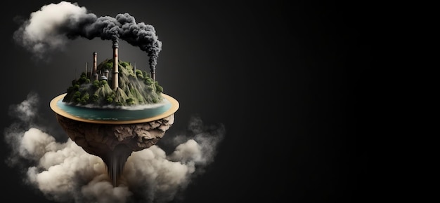 Photo save planet smoke from chimney on globe black background isolate ai generated