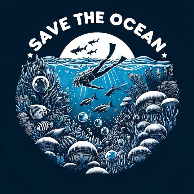 写真 save the ocean silhouette with cartoon art generated by ai