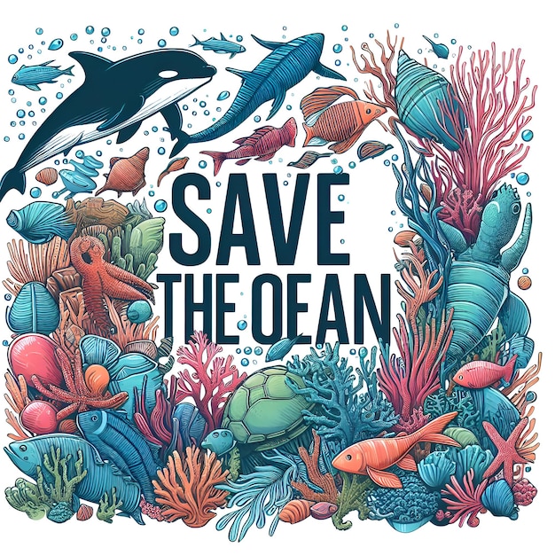 写真 save the ocean silhouette with cartoon art generated by ai