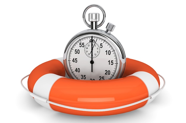 Save the time concept. StopWatch with Life Buoy on a white background
