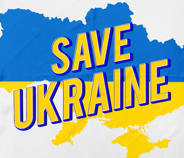 Save Ukraine Flag Map Blue Yellow Realistic