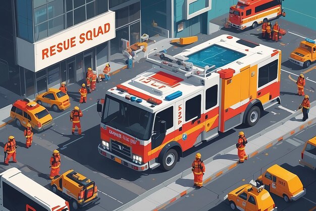 Saving Lives in Pixels The HighTech Saga of a Rescue Squad Illustrated in Flat Vector