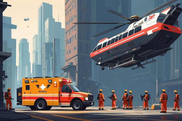 Photo saving lives in pixels the hightech saga of a rescue squad illustrated in flat vector