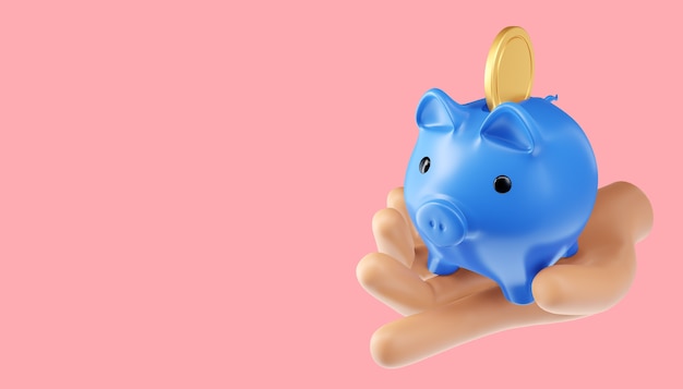 Photo saving money concept. money transfer to piggy bank. 3d illustration