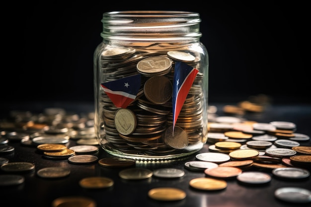 Saving money for the future concept Coins in the glass jar with flag of Chile Finance concept Malaysia Ringgit Coins in a jar with Malaysia Flag AI Generated