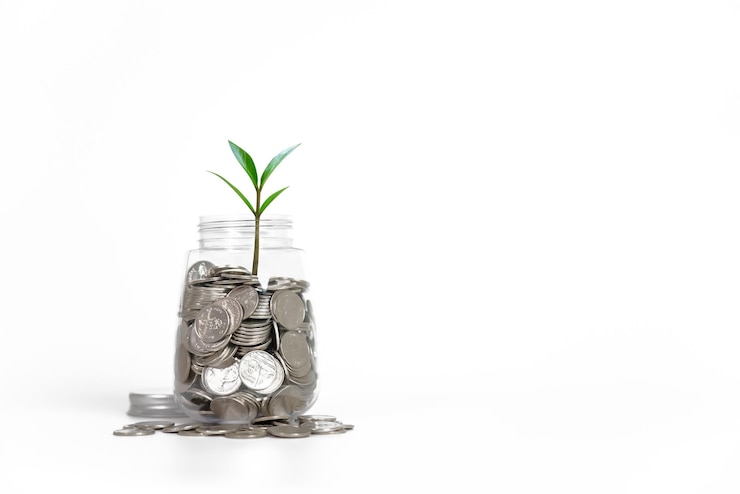 Photo 瓶や植物にお金を節約することは、より多くの金額を表すことを表します