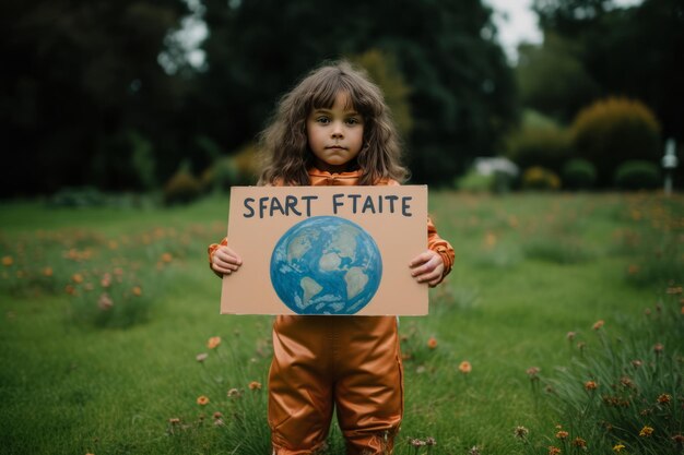 Фото Спасение нашего мира девочка-астронавт поощряет экологическое сознание на траве ar 32