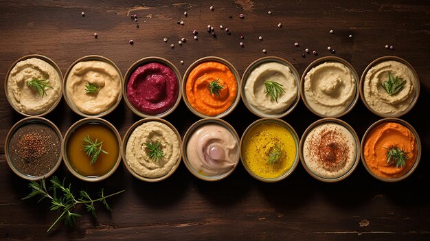 Savor the Blend Hummus Assortment in a Captivating Stock Image